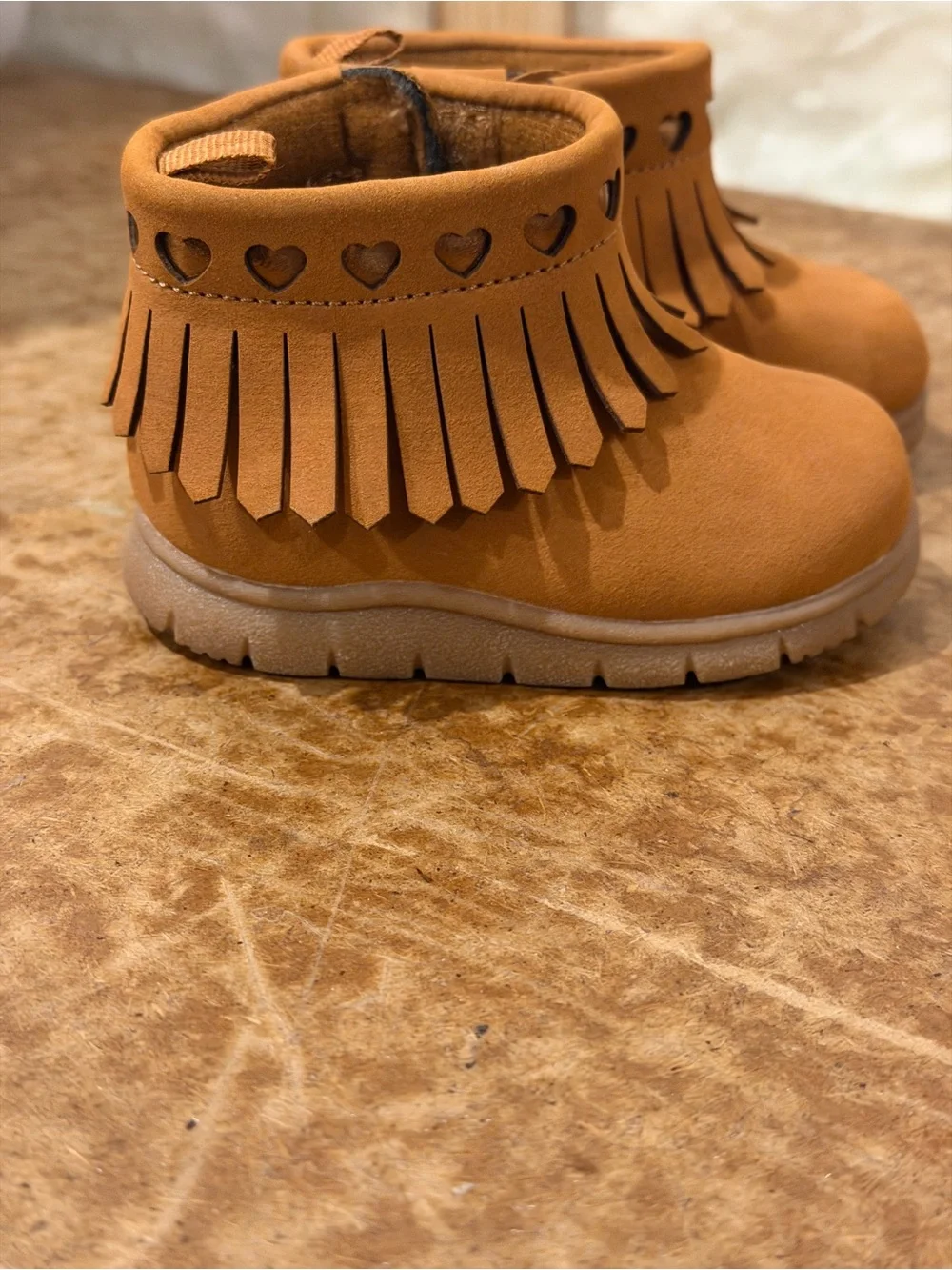 Carter's Tan Fringe Ankle Boots with Heart Cutouts